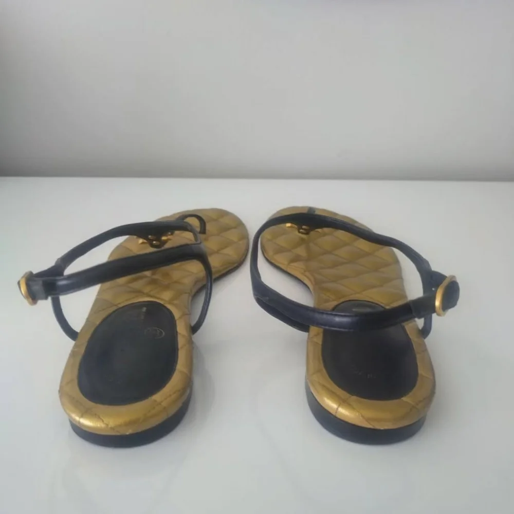 Chanel Black Gold CC Thong Flat Sandals - Picture 3 of 14